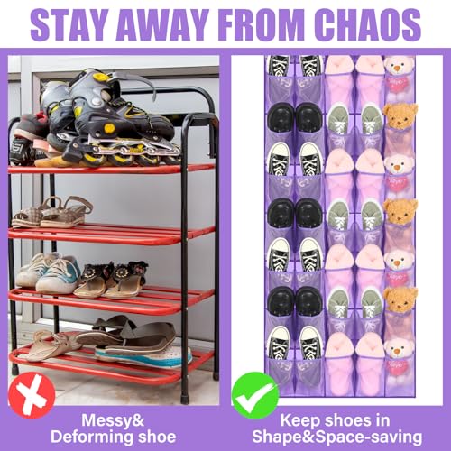 Windyun 40 Large over the Door Hanging Shoe Organizer Purple Mesh Pockets Shoe Rack for Closet Behind Door Hanger Storage Holder Nonslip for Cruise Essentials, Dorm Room Storage, Utility Room - color: Purple