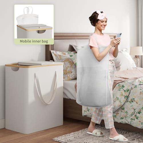 170L Laundry Hamper with Lid 3 Section, Extra Large Laundry Basket with 3 Removable Bags, Laundry Basket Organizer for Bedroom, Laundry Room, Dorm, Clothes Hamper, Beige - color: Beige, size: 170L