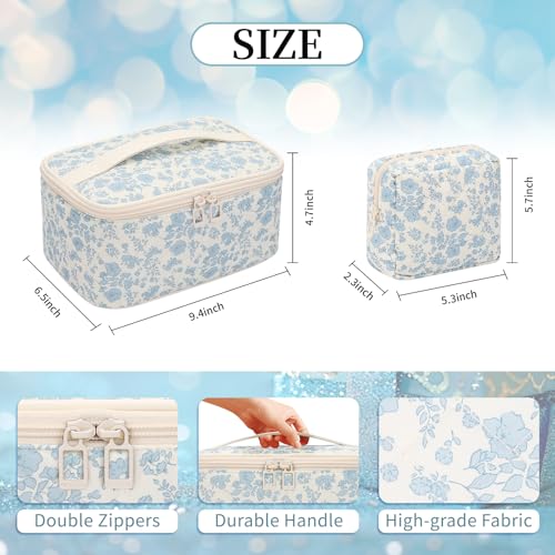 OCHEAL Makeup Bag Set, Portable Travel Makeup Bags Cosmetic Organizer Bag for Women Cute Floral Cosmetic Pouch Large Capacity Make up Bag Toiletry Bags with Divider and Handle-Floral - color: 0020_Floral print Set of 2, size: Medium