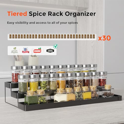 2 Pack Expandable Spice Rack Organizer for Cabinet - 3 Tier Adjustable Cabinet Spice Organizer Easy Visibility - Spice Organizer for Cabinet Countertop Cupboard Pantry Organization (Black) - color: Black -Fits 9.5'' Deep Cabinet, size: 2 Pack