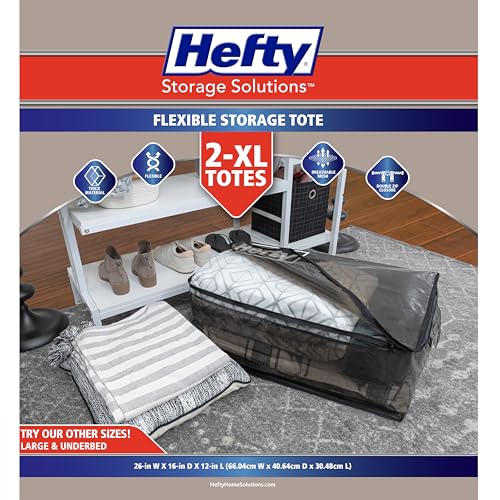 Hefty Storage Bags Extra Large Double Zipper Backpack, Heavy Duty Water Resistant Moving Totes with Shoulder Straps, Foldable Reusable Packing Organizers, 2 Pack (X-Large Black) - size: 22 Gal - Standard