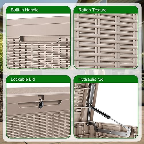 120 Gallon Outdoor Deck Box, Lockable Waterproof Outdoor Storage Boxes For Garden Tools,Indoor Cushions,Accessories Outside Storage Resin Weatherproof Container(Grey) - color: Grey, size: 120 Gallon
