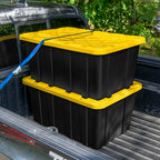 Sterilite 4-Pack Industrial Tote, Plastic Storage Container Bins with Lids, 38 Gallon - Heavy-Duty Organizing Containers for Closet, Bathroom, and Office - size: 38 Gallon - Black/Yellow