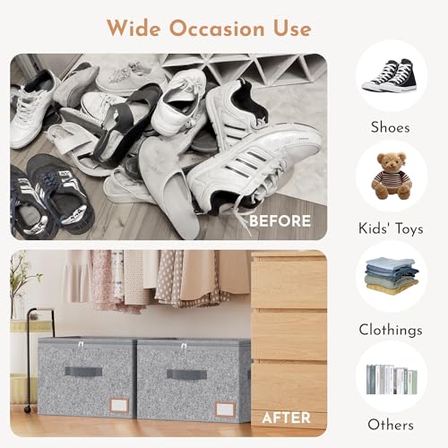 Adjustable Storage Bins for Closet, Wardrobe Clothes Organizer, Shoe Bin, Shoe Organizer, Toys, Closet Storage Solution with Clear Window (Felt Grey 32Pairs, 32Pairs)