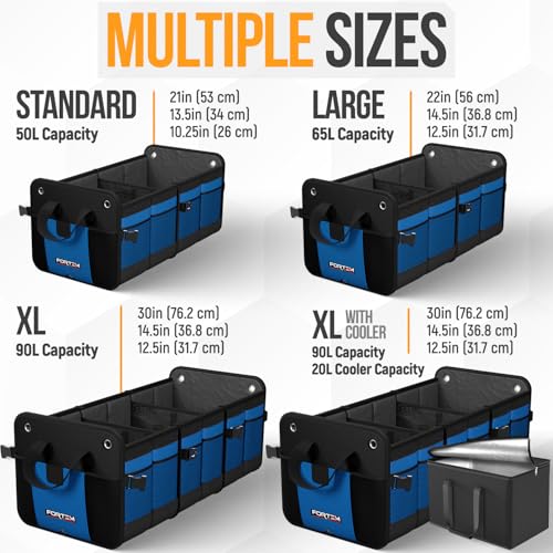 FORTEM Trunk Organizer For SUV Car Organizer and Storage, Multi-Compartment Storage Bag Car Accessories for Women Men, Perfect Christmas Gifts, 1680D Oxford, Non Slip Bottom, Straps, Soft Cover (90L) - color: Blue, size: Extra Large (90L)