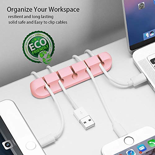 Cord Holder Cable Organizer Clips – Self Adhesive Cord Organizer for Desk, Car, Nightstands, Office, Pink Silicone Cord Keeper Cable Clips Wire Holders for Charger Cords (7-5-3-1-1 Slots) - color: Pink