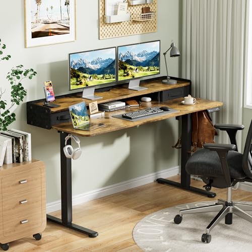 Homall Electric Standing Desk with 2 Drawers, Adjustable Height Computer Desk with Storage Sit Stand Table with Storage Shelf and Splice Board Quick Install for Home Office (Rustic Brown, 55 Inch) - color: Rustic Brown, size: 55 Inch