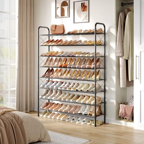 Hoctieon 8 Tier Shoe Rack for Closet, Durable Mesh Style Shoe Rack, Entryway Shoe Shelf, Shoe Storage Organizer for Hallway, Bedroom, Living Room, Wardrobe, Black - color: Black, size: 8 Tier
