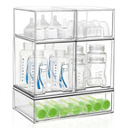 Bottle Storage Organizer Baby: Clear Stackable Storage Drawers, Acrylic Bottles Station Organizer for Countertop, Vanity, Bathroom, Cabinet Organization - 5 Pack - size: 2 Small+2 High+1 Wide