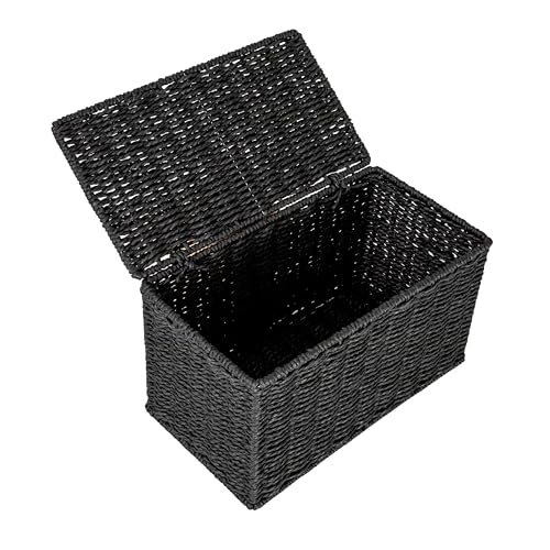 Household Essentials Small Handwoven Paper Rope Wicker Basket with Lid, Black - color: Black, size: Small (Pack of 1)