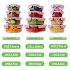 HOMBERKING 24pc Glass Food Storage Containers with Lids, Airtight Glass Bento Boxes, BPA Free & Leak Proof, Pantry Kitchen Storage (12 Lids & 12 Containers) - Pink - color: Pink