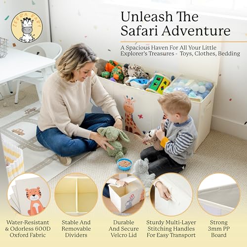 Zebra Baby Toy Storage Organizer for Kids and Toddlers, 40" x 13.5" x 16.5" - Large Collapsible Toy Chest for Living Room - Box, Bin, Organizer for Boys and Girls, Extra Big - color: Safari Yellow