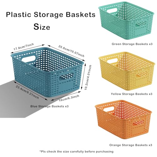 Plastic Storage Basket for Organizing 12 Pack Small Colored Storage Bins Container for Shelves, Colorful Shelf Baskets with Handles for Organization - color: Colorful