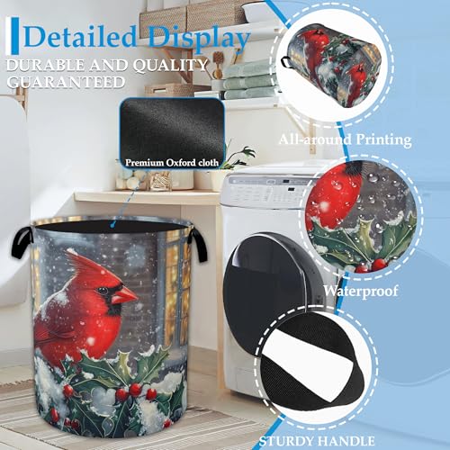 Winter Cardinal Red Bird Laundry Basket Collapsible Laundry Hamper, Oxford Cloth Storage Bin for Room/Bathroom/Bedroom/Dormitories 16" X 20.8" - color: Winter Cardinal Red Bird