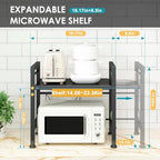 DOLALIKE Microwave Oven Rack, Expandable Microwave Stand Countertop Kitchen Utensils Tableware Storage, Carbon Steel Over Microwave Shelf Countertop with 3 Hooks - color: Black, size: 2 Tier (Without Spice Rack)