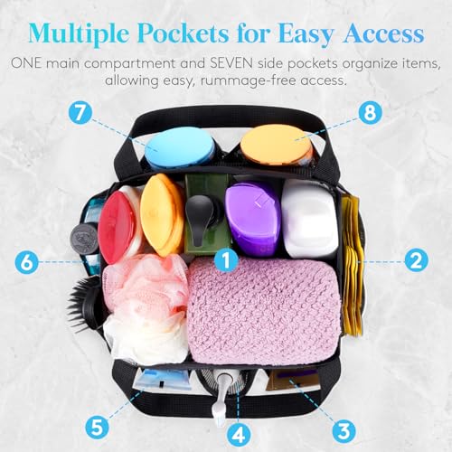 Lifewit Mesh Shower Caddy Portable for College Dorm Room Essentials with 7 Pockets, Freestanding Hanging Organizer Basket, Quick Dry Tote Bag for Camping, Bathroom, Beach, Travel, 1 Pack, Black - color: Black