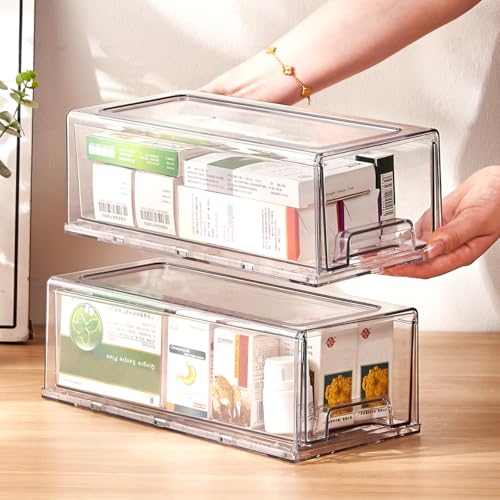 clear Drawer-Type Plastic Storage Box Bins Organizer，Family First Aid Kits Medicine cabinet Box Organizer,Closet ，Shelf，Ointments, Adhesive Bandages，Cosmetics,Office Items (clear, 2M) - size: 2M