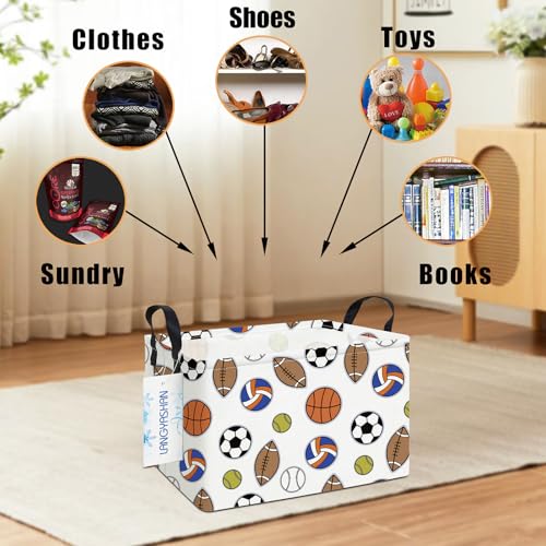 LANGYASHAN Rectangular Storage Bin Collapse Canvas Fabric Cartoon Storage Basket with Handles for Organizing Home Kitchen Boys and Girls Toys Office Closet Shelf Baskets (Rec Colorful Balls) - color: Rec Colorful Balls