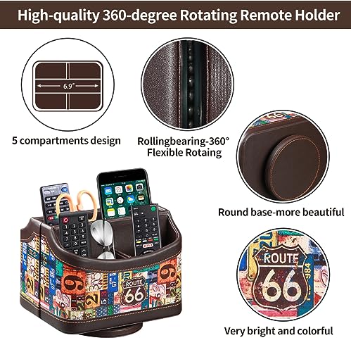 PUSU Remote Control Holder, Colorful Pattern Nightstand TV Caddy, PU Leather 360 Degrees Rotatable Desktop Organizer Storage Box for TV Remotes/Media Controllers/Office Supplies - color: highway
