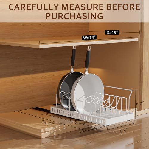 Pots and Pans Organizer Under Cabinet, Pull-out Pots and Pans Organizer, Under Cabinet Pot Lid Holder, Sliding type Pots and Pans Storage with 8 Adjustable Dividers & Handle Bracket - White - color: White, size: 8 Dividers-1 Pack
