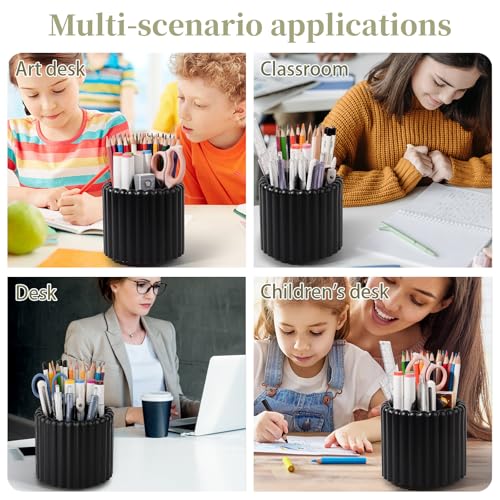Anyoifax 360° Rotating Pen Holder 7 Slots Desk Organizer Removable Pencil Cup Plastic Art Supplies and Accessories Desktop Storage Box Caddy for Office, School, Home (Black) - style: Stripe Black