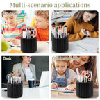 Anyoifax 360° Rotating Pen Holder 7 Slots Desk Organizer Removable Pencil Cup Plastic Art Supplies and Accessories Desktop Storage Box Caddy for Office, School, Home (Black) - style: Stripe Black