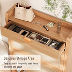 INNOD Rattan Shoe Storage Cabinet, Shoe Organizer with 2 Flip Drawers, Narrow Shoe Cabinet, Free Standing Hidden Shoe Storage, Shoe Rack for Entryway/Hallway/Closet, Natural Oak
