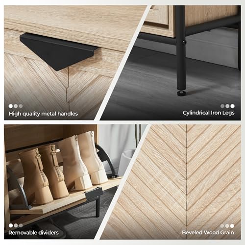 Shoe Cabinet Storage with 4 Flip Drawers, Narrow Hidden Shoes Organizer Cabinet for Entryway, Freestanding Slim Shoe Rack Front Door Entrance(Oak) - color: Oak, size: Large