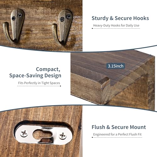 Gulex Key Holder Wall Mount, Rustic Wood Key Holder for Wall with 4 Hooks for Key Hanger to Organize Keys and Mail, Room Decor Key Hanger(Wood Color) - color: Wood color