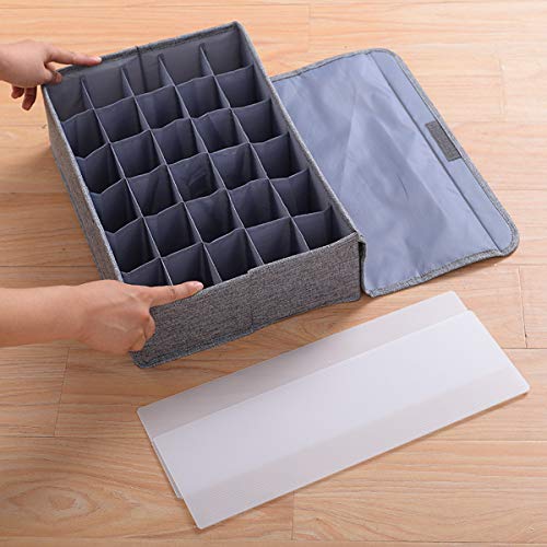 AARAINBOW 2 Packs Underwear Socks Ties Storage Organizer with Lids Foldable Closet Drawer Organizer 60 Cells, Fabric Wardrobe Divider Storage Boxes for Scarves and Lingerie (30 Cell, 2 Gray) - color: Gray, size: 2*30 Cells