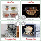 Large Stackable Set of 5 Nesting Glass Bowls with Bamboo Lids for Foodprep, Storage, Baking, Sourdough Mixing & Cooking. Microwave & Oven Safe Heat Resistant Inert Borosilicate Glass - color: 5 Mixing Bowls with Bamboo Lids (Diamond)