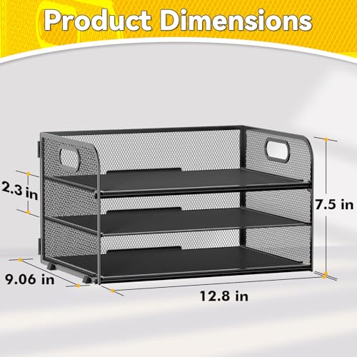MINDEPOT 3-Tier Paper Letter Organizer Tray with Handle, Mesh Desk File Organizer for Office, Home, School - 2 Pack, Black - size: 2 Pack