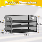 MINDEPOT 3-Tier Paper Letter Organizer Tray with Handle, Mesh Desk File Organizer for Office, Home, School - 2 Pack, Black - size: 2 Pack