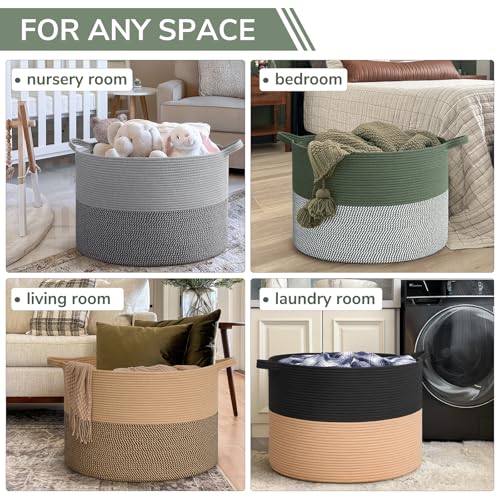 INDRESSME 115L Extra Large Cotton Rope Blanket Basket, Home Decor Laundry Storage Basket for Organizing Bedroom, Living Room, Nursery, Toy Storage for Colthes Towel, Green - color: Green & White, size: 23.6"D x 15.7"H