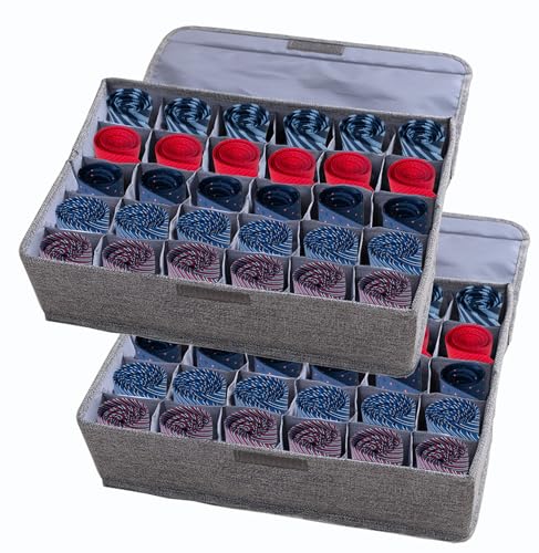 AARAINBOW 2 Packs Underwear Socks Ties Storage Organizer with Lids Foldable Closet Drawer Organizer 60 Cells, Fabric Wardrobe Divider Storage Boxes for Scarves and Lingerie (30 Cell, 2 Gray) - color: Gray, size: 2*30 Cells
