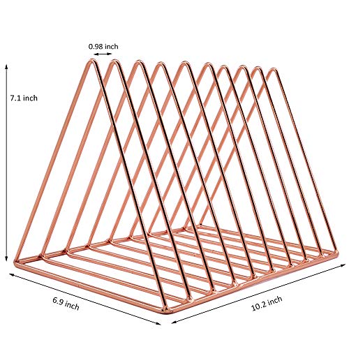 EASEPRES 9 Slot Magazine Rack Book Record Holder, Desktop Iron Storage Rack Bookshelf Multifunction Triangle File Organizer Sorter for Decor Home Office, Rose Gold Pack of 2 - color: 2 Pack Rose Gold