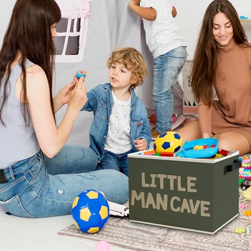 Little Man Cave Boys Storage Bins Box with Handles, Olive Green Boho Collapsible Basket Organizer for Kids Boys Playroom Nursery Room Bedroom Bathroom Toys Books Clothes - color: Color02