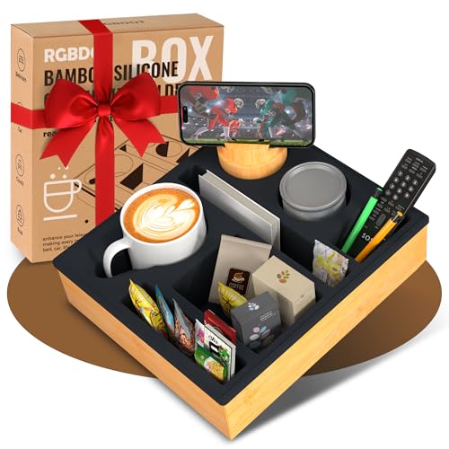 Couch Cup Holder Tray - Couch Organizer Caddy, Silicone Beach Caddy with Cup Holder, Sofa and Bed Drink Holder and Couch Tray Table for Snacks Beverage Remote (Black) - color: Black