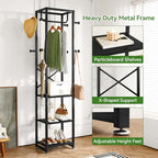 IBUYKE Coat Rack with Shelves, Freestanding Hall Tree with 3 Shelves and 8 Hooks, Industrial Clothes Stand for Entryway, Hallway, Bedroom, Black UTMJ088B - color: Black