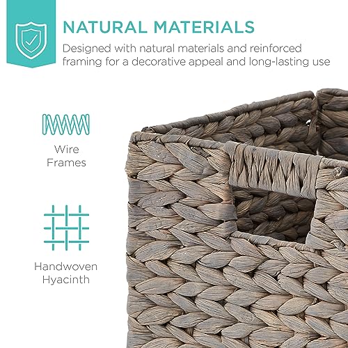 Best Choice Products 13x13in Pack of 5 Cube Storage Baskets, Water Hyacinth Multipurpose Collapsible Organizers, Handwoven Laundry Totes for Laundry, Living Room, Kids Room & Nursery - Gray - color: Gray, size: 13x13in