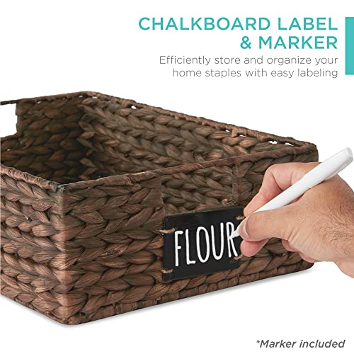 Best Choice Products Set of 4 16x12in Large Water Hyacinth Pantry Baskets, Woven Organizers w/Chalkboard Label, Chalk Marker - Brown - color: Brown, size: 12x16x5in