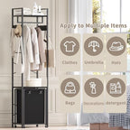 Coat Rack with Laundry Basket, Laundry Hamper Freestanding Hall Tree, Clothes Rack with Storage Shelves, 14.5 Gal Removable Bags on Wheels, Black JLH005B - color: Black