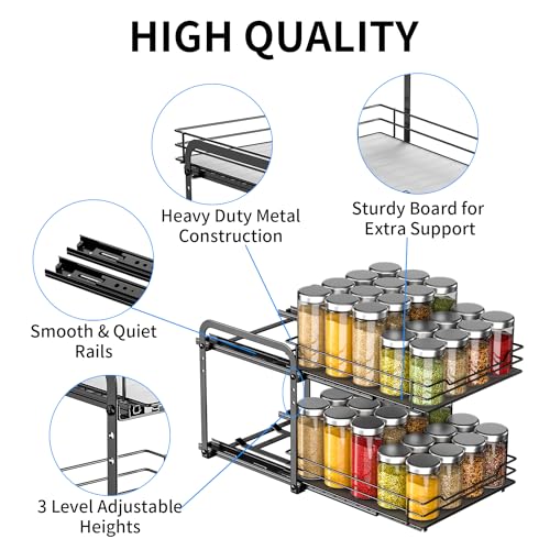 RCHYFEED Spice Rack Organizer for Cabinet, 2 Tier Pull Out Spice Racks for Inside Cabinets & Pantry, Height Adjustable Heavy Duty Vertical Spice Shelf for Seasoning Organizer(9.5" Wx10.5 Dx9.5 H) - size: 2 Tier-9.5''Wx10.5''Dx9.5''H