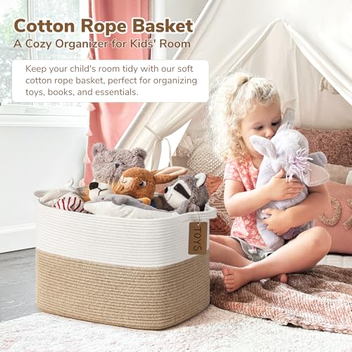 Goodpick Woven Storage Baskets for Organizing, Nursery Toy Baskets Storage Kids, Cotton Rope Basket with Handles, Rectangle Blanket Basket for Living Room, 18 x 14 x 12 Inches - color: Jute, size: 18"L x 14"W x 12"H