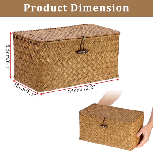 Sumnacon Wicker Basket with Lid Rectangle Woven Baskets for Toiletries Tampon Storage,Wicker Storage Basket with Lid,Decorative Seagrass Storage Baskets for Shelf Bathroom Toilet Table, Caramel - color: Caramel, size: Medium