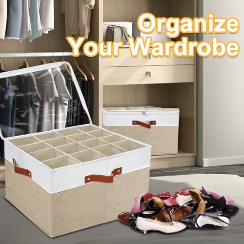 Shoe Storage Organizer for Closet,Stackable Shoe Storage Box for Entryway,Cube Storage Cabinet,Organizador De Zapato,Folding House Container with Clear Cover,Portable Holder Shoe Rack(Brown) - color: Brown