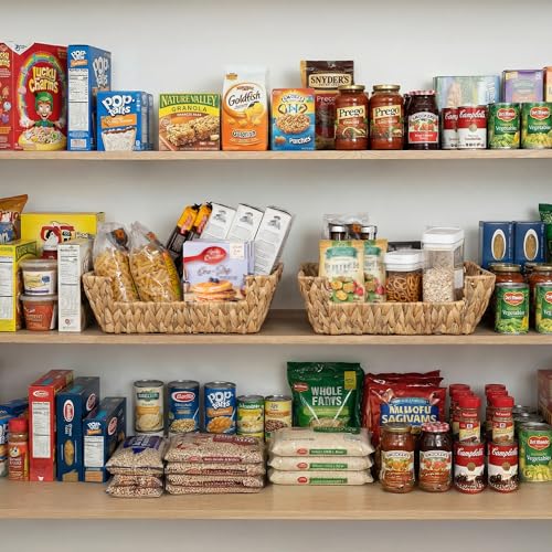 StorageWorks Water Hyacinth Baskets for Organizing with Built-in Handles, Stackable Wicker Pantry Baskets for Shelf, Pantry Organizers and Storage for Shelves,2-Pack - color: Natural(Water Hyacinth), size: 16 ½"L x 12 ½"W x 5"H