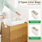 Greenstell Laundry Hamper with Lid, 125L Wicker Laundry Baskets with 2 Removable Liner Bags & 5 Mesh Laundry Bags, Handwoven Rattan Clothes Hamper with Handles for Clothes in Bathroom, Bedroom - color: Light Natural