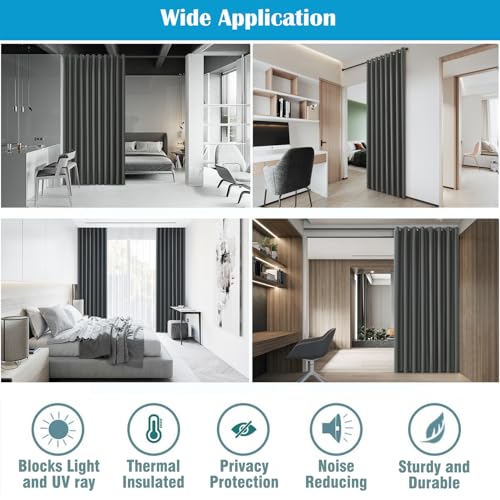2-in-1 Blackout Curtain & Room Divider - Extra Wide & Heavy-Duty Partition Curtain for Bedroom/Office/Loft - Cheaper Than Building Walls! 12.5ft W x 8ft L, Dark Grey, 1 Panel - color: Dark Grey, size: 150"W x 96"L (Pack of 1)