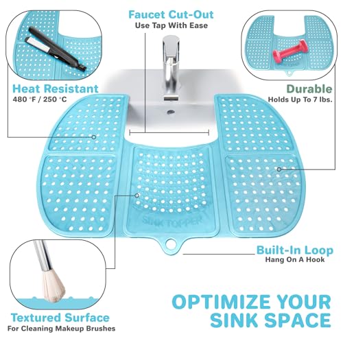 Sink Topper Bathroom Sink Cover for Counter Space & Storage Saver | RV Must Haves | Silicone Foldable Beauty Makeup Brush Cleaning Mat | Hot Tools | RV Sink Cover | Large, Pacific Blue - color: Pacific Blue, size: Large